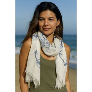 Nautical Anchor Print Large Scarf Soft Acrylic Raw Edge NEW